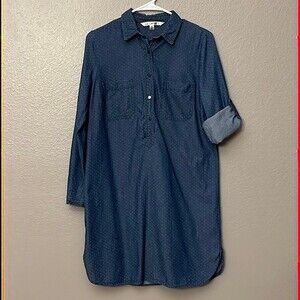 Max Studio Small Chambray Dress Blue Long Tab Sleeves